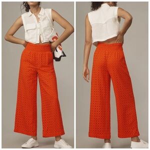 Maeve X Anthropologie Maeve Eyelet Wide-Leg Pants In Orange Size Small NWT